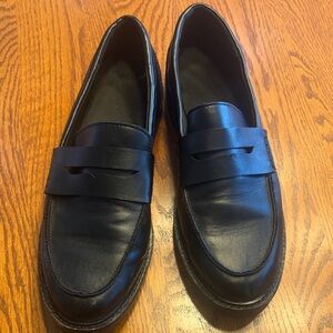 Anne Klein Black Leather Slip-On Loafers